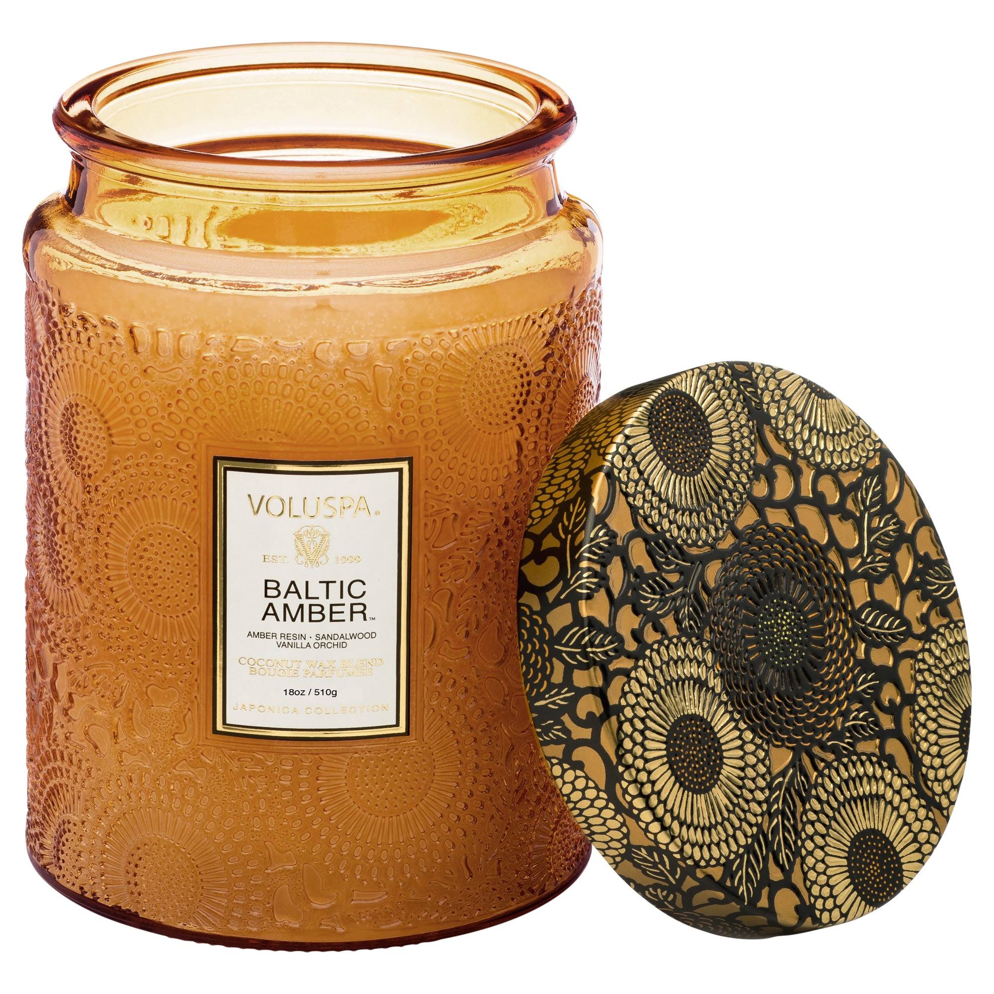 d5e53ea20c00873087cb538f6906008b29706e7933f646414c1794ae26a67be1.jpg Voluspa - Baltic Amber Large Glass Jar Candle - Image 1