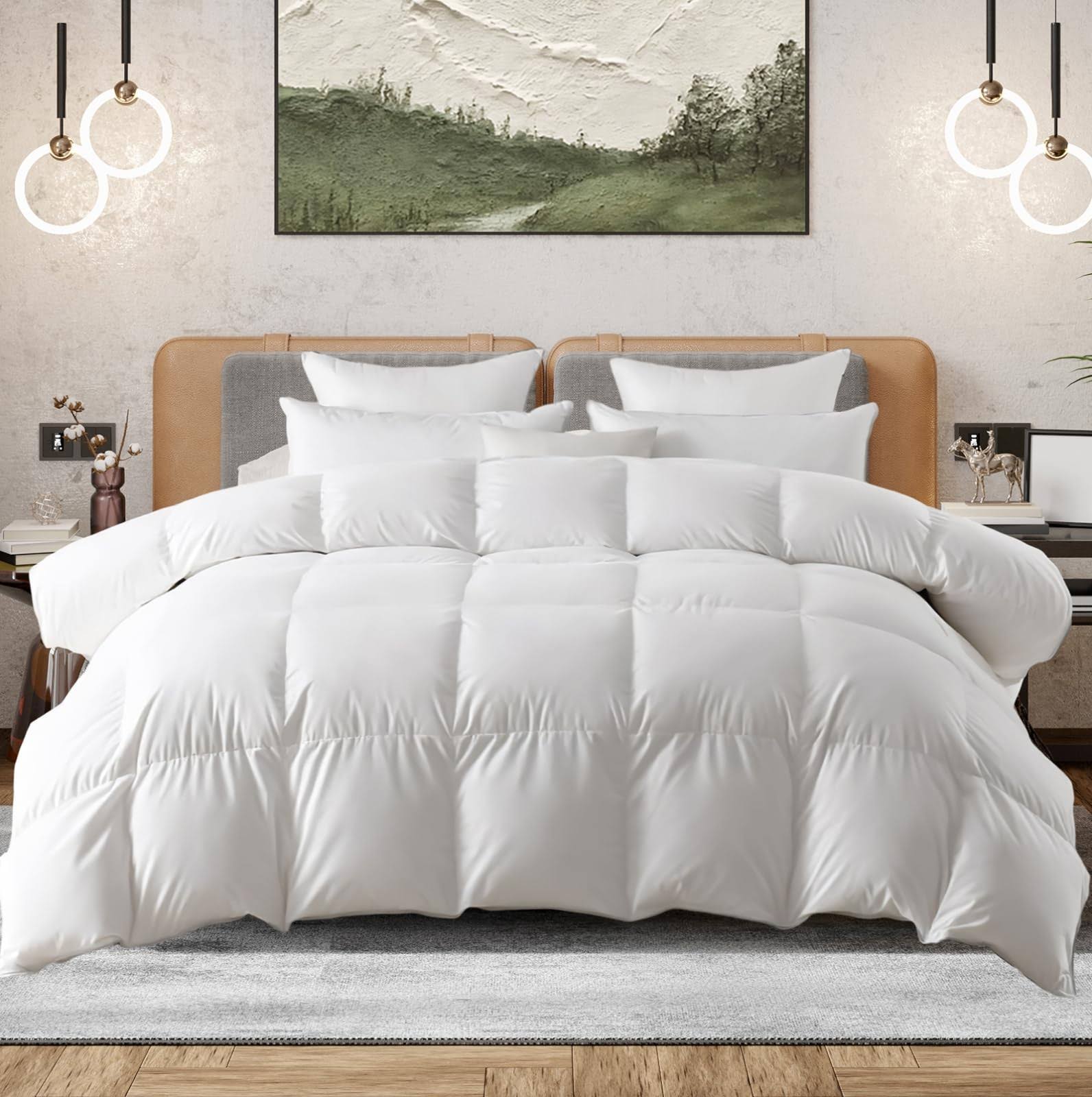 d5fcd17df558402a288c8d83ce69e53e5dd0e0818211b8bfd78a8a37e44e1a49.jpg Sweetcrispy Down Comforter King size, Fluffy Duvet Insert, Hotel Feather Comforter Down Alternative Comforter, Lightweight Down Blanket Suitable for - Image 1