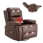 AECOJOY 360° Swivel Recliner Chair with Massage and Heat, Manual Reclining Leather Recliner Chair, Brown