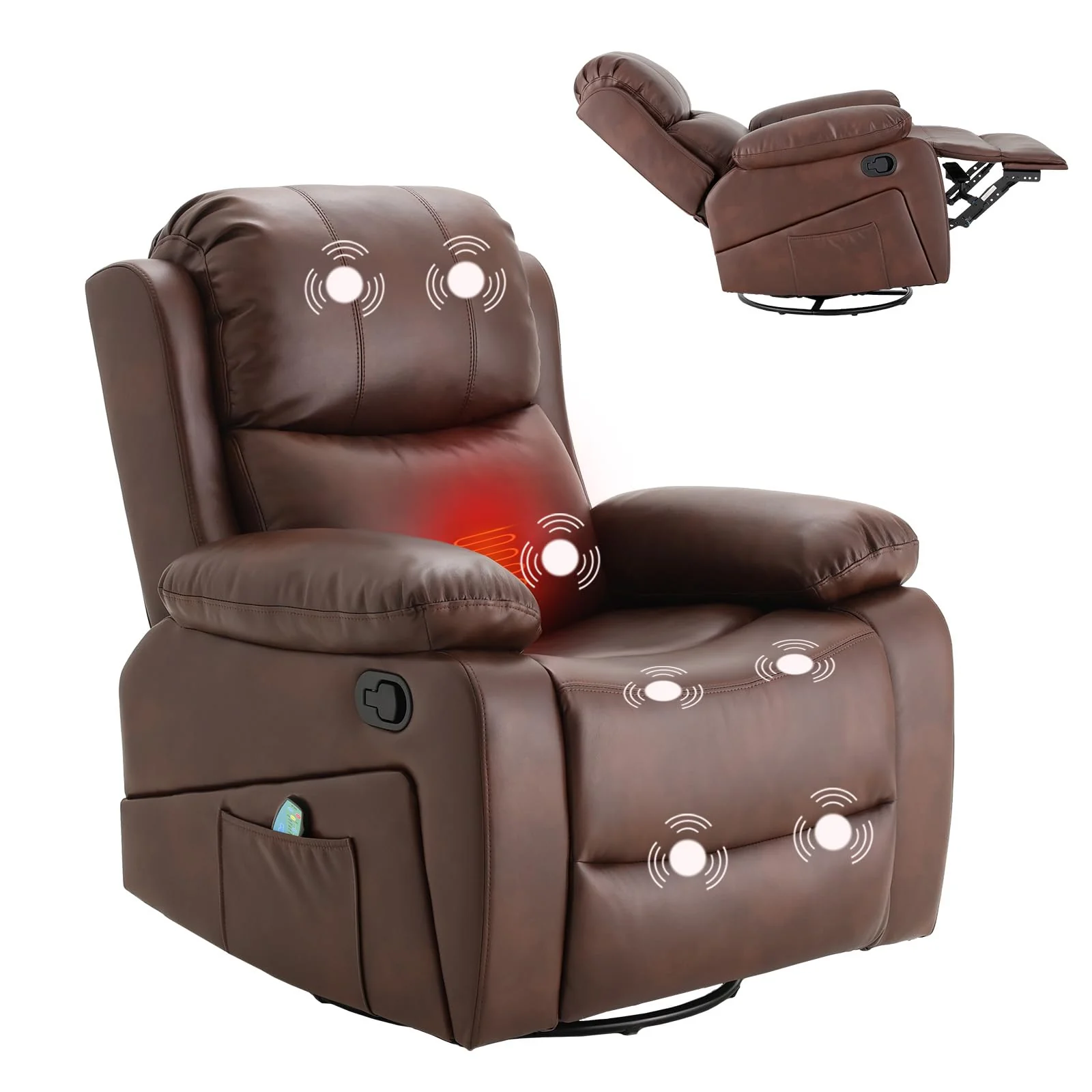 d608a903db0c8270a652aec470cf2fec67d1a6bd6de73d7c3bcbece6cc965811.webp AECOJOY 360° Swivel Recliner Chair with Massage and Heat, Manual Reclining Leather Recliner Chair, Brown - Image 1