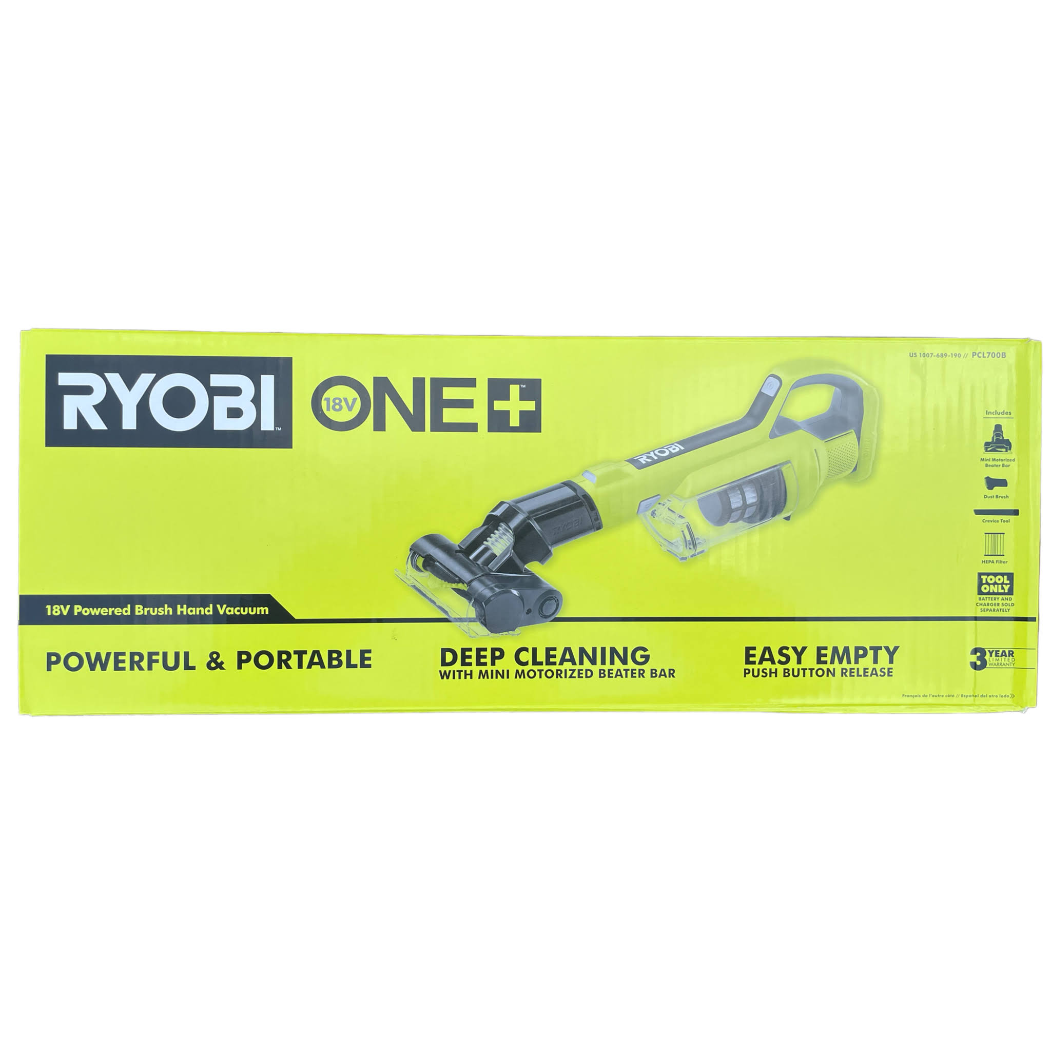 d6200f5ac81a1cdad834cc0e6f4735cc64746a02159de19879c56d66faa0ec04.jpg Ryobi PCL700B ONE+ 18V Cordless Hand Vacuum with Powered Brush (Tool Only) - Image 1