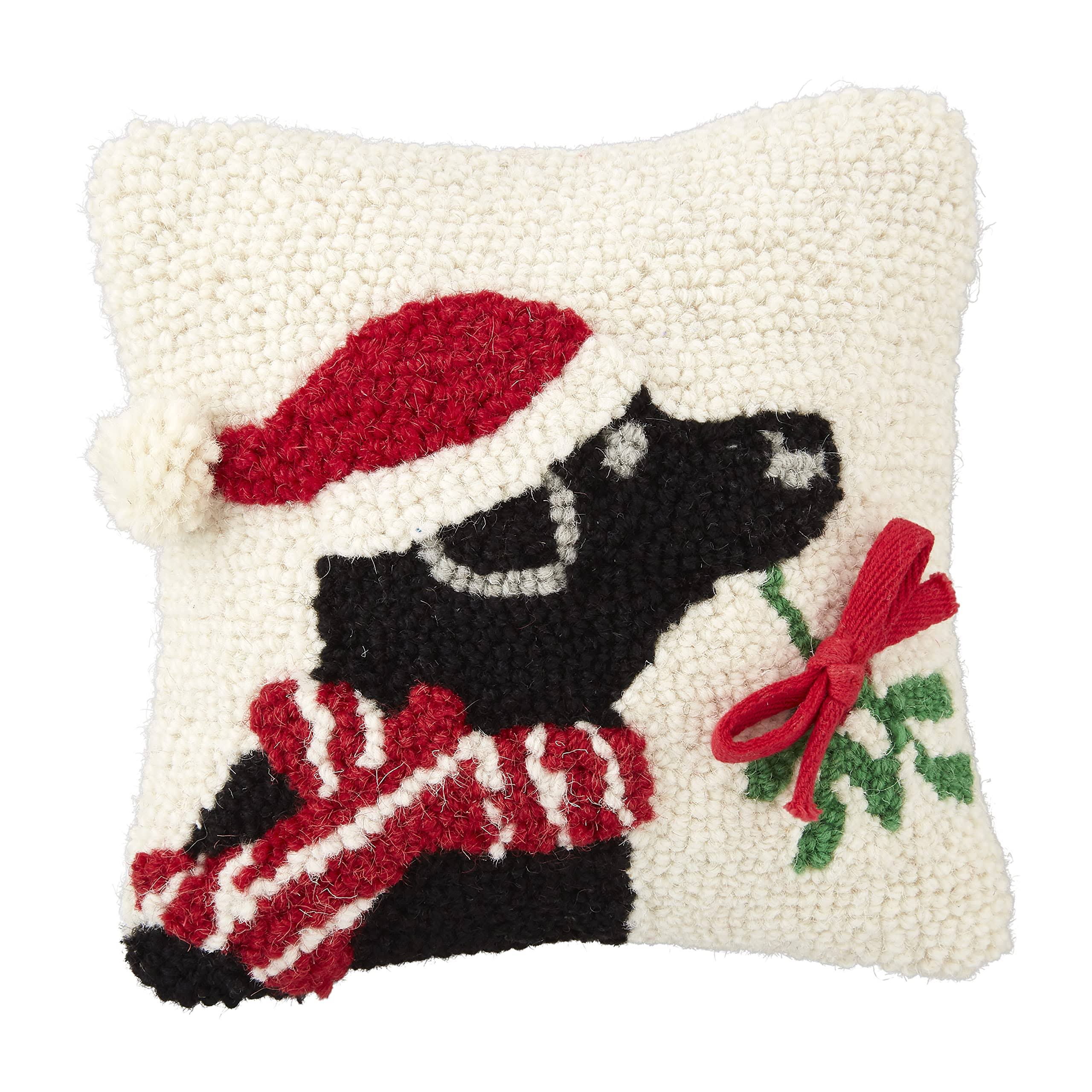 d6307e5fae6740a22c4193390ddeefdedf8899f788a26b19638cf2978b60ddab.jpg Mud Pie Dog Hooked Pillow, Black - Image 1