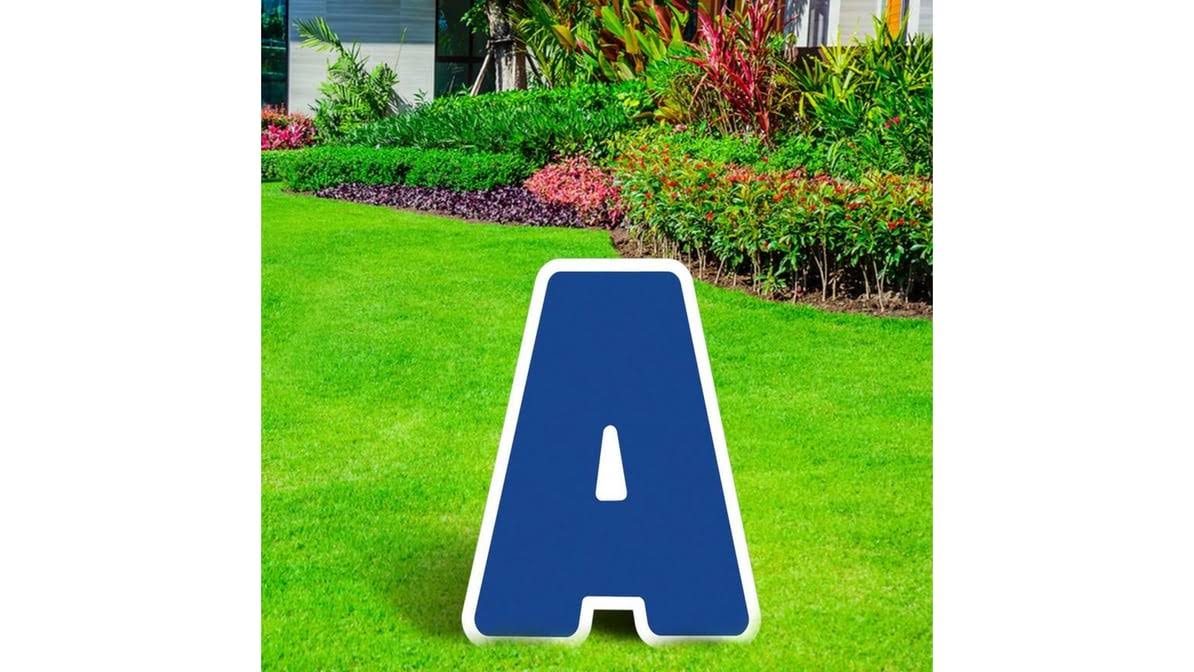 d66f553646473a84da1d05b0d988886b01c04379b0f2b083b712371303909b77.jpg Blue Letter (A) Corrugated Plastic Yard Sign, 24in Birthday Party - Image 1