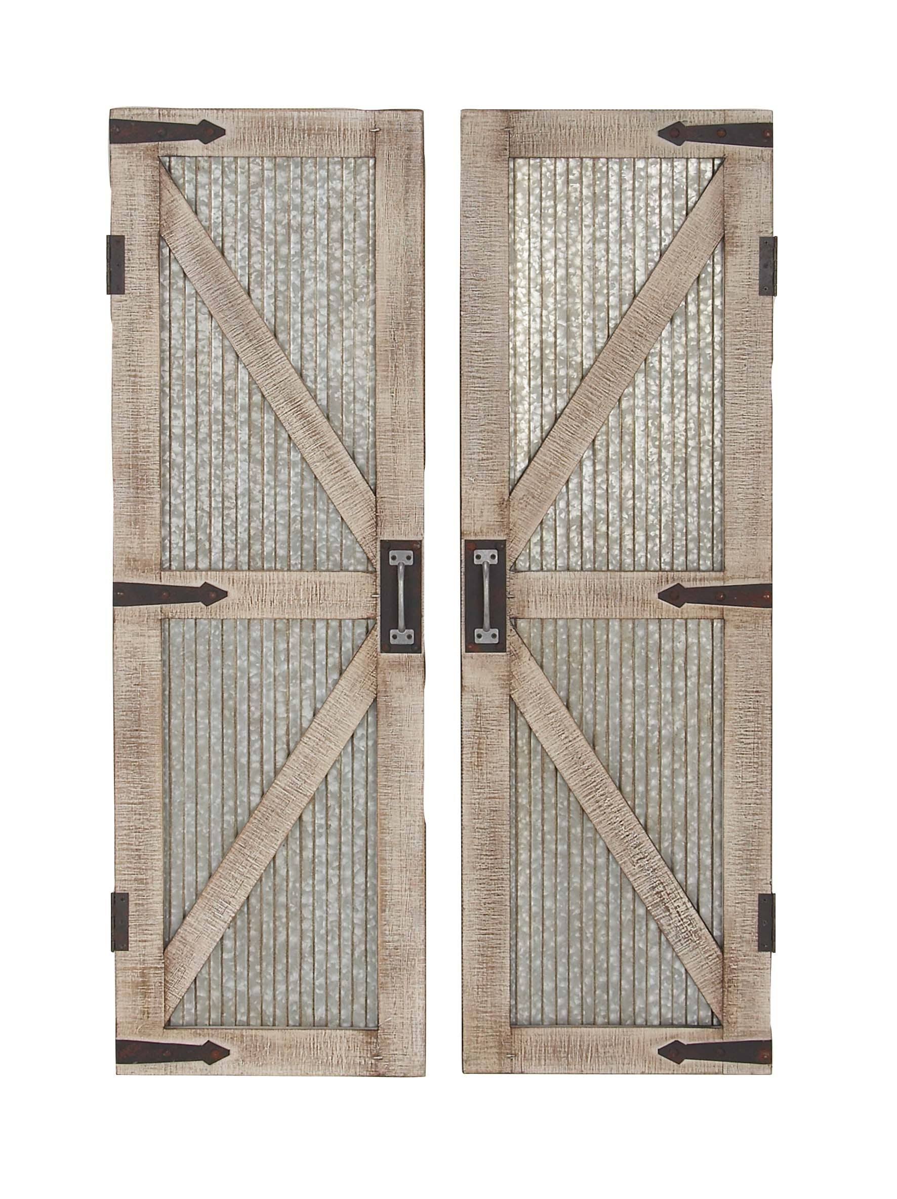 d67e252493d993f1b339b8bef43859c55811c25bdad1a1135bd737778fb8ec3f.jpg DecMode Farmhouse Iron and Wood Barn Doors, Brown/Grey - Image 1