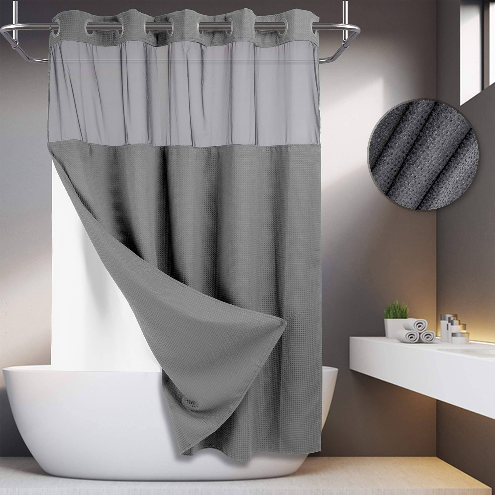 d6b757c2498585219d1c38b4e4b9e5c8db3192b5b2deec2ea470c06161ced697.jpg River Dream No Hooks Required Waffle Weave Shower Curtain with Snap in Liner - 71W x 74H,Hotel Grade,Spa Like Bathroom Curtain,Gray - Image 1