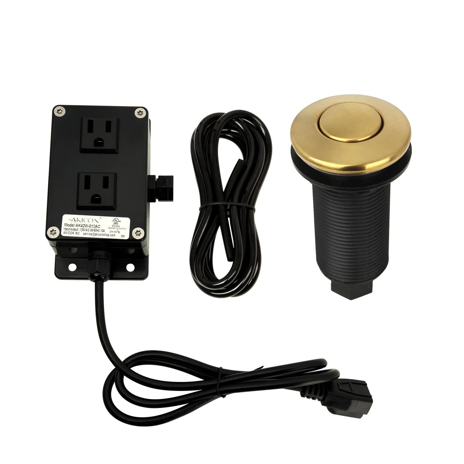 d6bd9b32371f385d90b37d9aa7f9cf495b75e27b3a750ee239cd650aeb77f448.jpg Akicon Garbage Disposal Kitchen Air Switch Kit Brushed Gold - Image 1