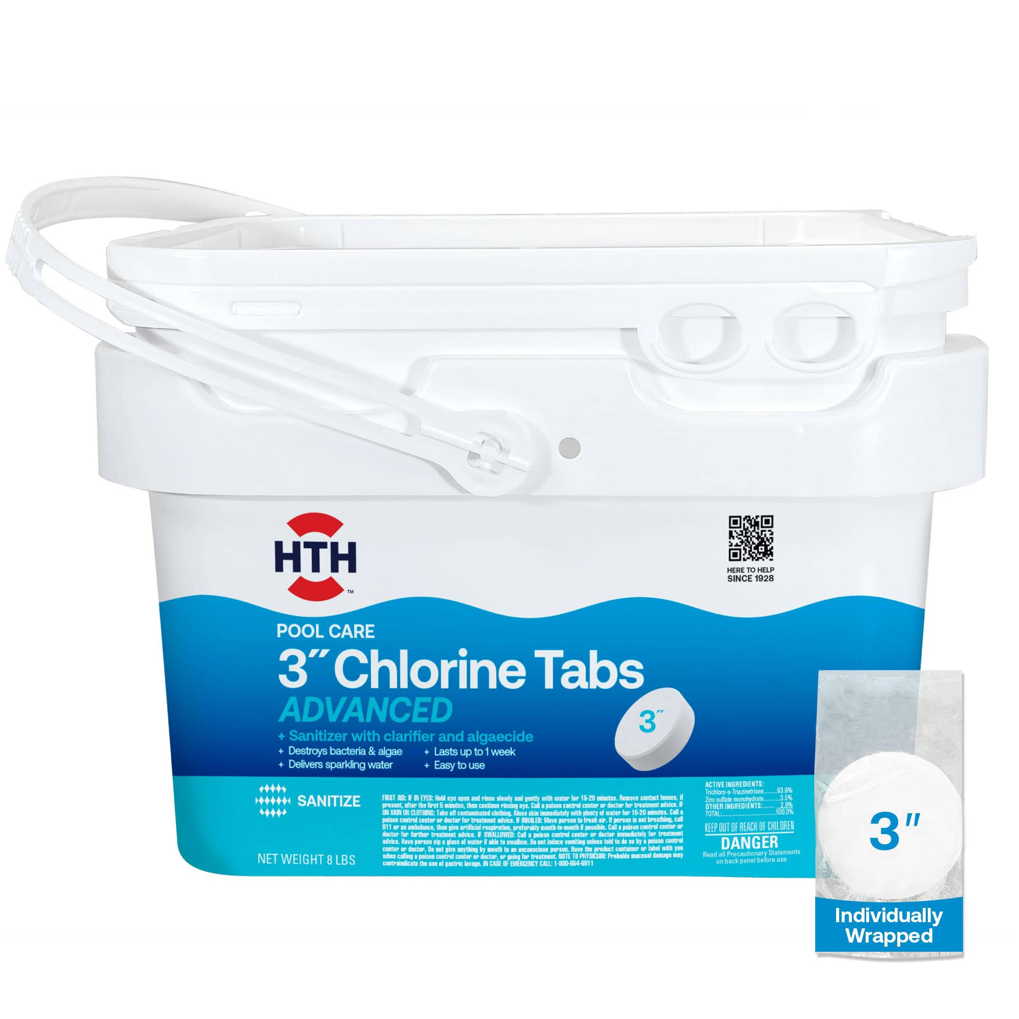 d6be9c6da6d50cba96ca047c5a638b62360da296ffbd340ffdf14e47aa18fbba.jpg Hth 42053W Swimming Pool Care 3" Chlorine Tabs Advanced, Individually Wrapped Tablets, 8lb - Image 1