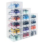 Hrrsaki Large 15 Pack Shoe Storage Organizer Boxes, Clear Shoe Boxes Stackable, Shoe Organizer for Closet, Foldable Shoe Storage Boxes, Shoe
