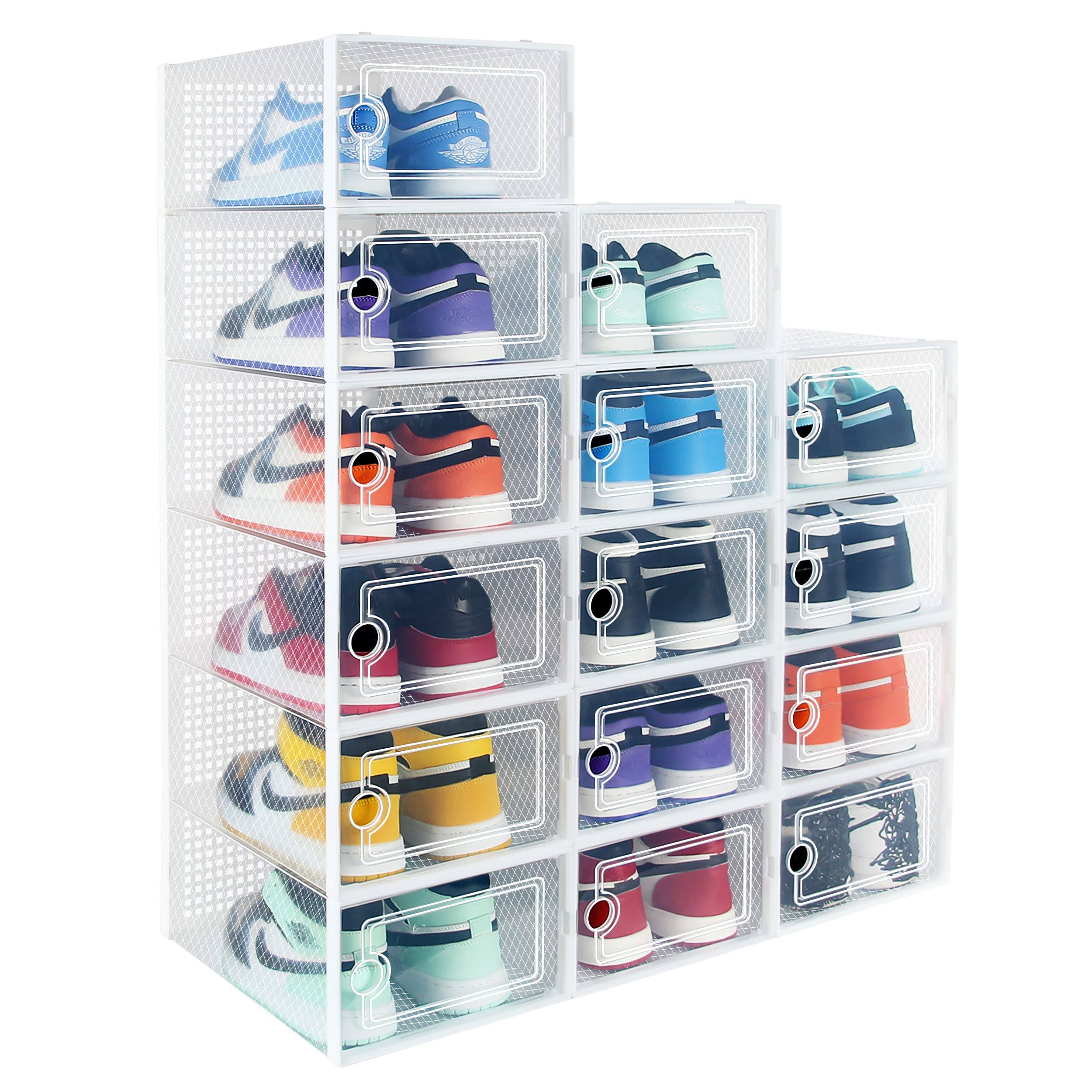 d7237af6f28714736ce6804b08ba59349f48d93aaa717850f0c672a0f366b5f8.jpg Hrrsaki Large 15 Pack Shoe Storage Organizer Boxes, Clear Shoe Boxes Stackable, Shoe Organizer for Closet, Foldable Shoe Storage Boxes, Shoe - Image 1