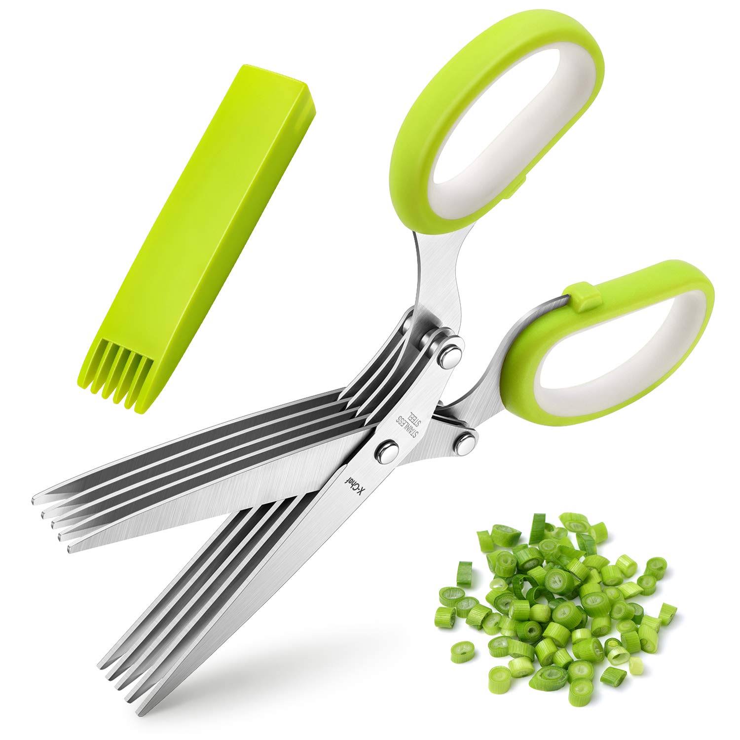 d76cc389624ae0332c618257709f5294a467864417a3f7bb56c298a7ecb43e67.jpg Herb Scissors, X-Chef Multipurpose Kitchen Scissors 5 Blades Stainless - Image 1