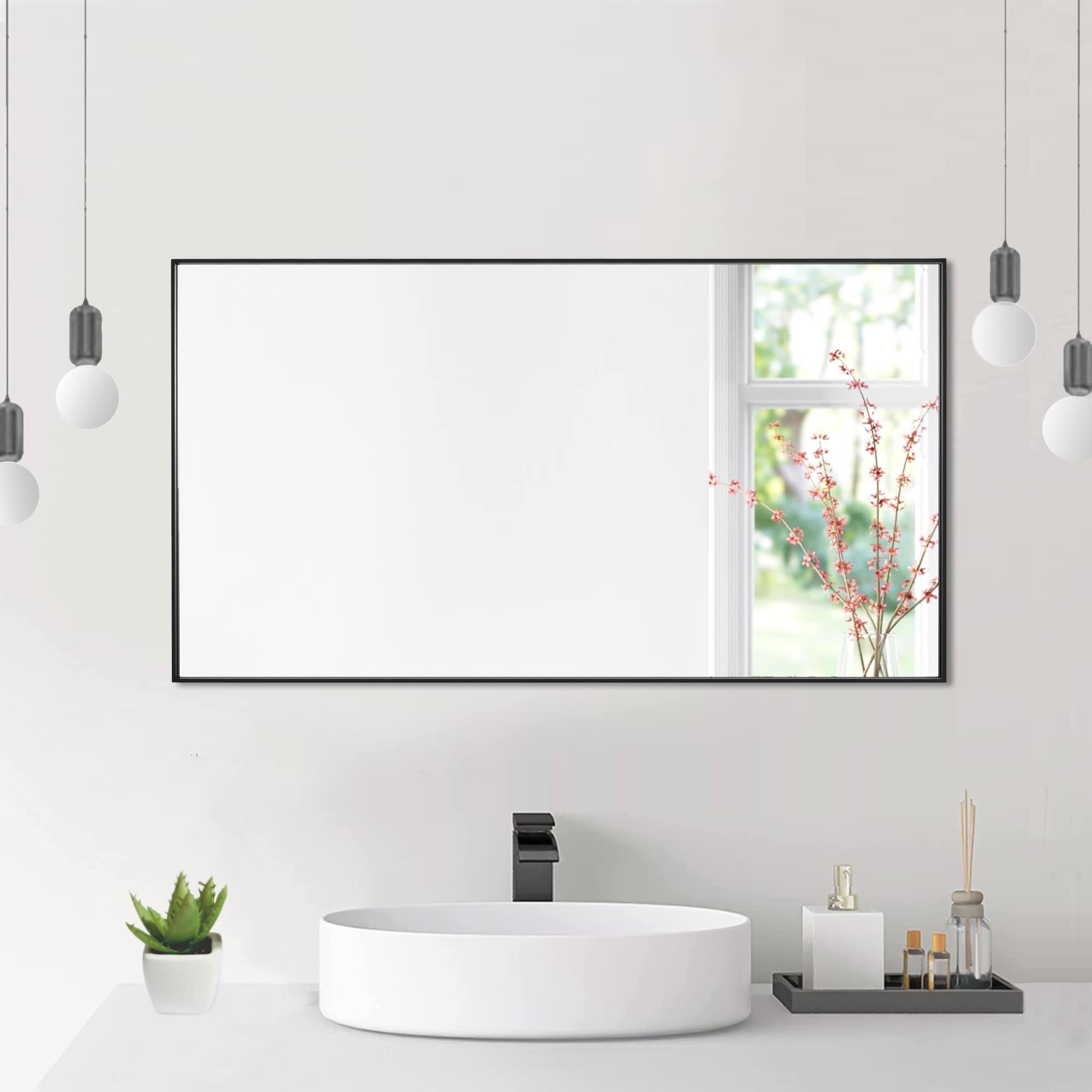 d775c006715812e697c5d9cc1b3b4e51b969b5d25761962d0cd46da5ed253f35.jpg Ledel Aluminum Framed Bathroom Vanity Mirror Rectangle Wall Mirror - 36"W x 20"H - Black - Image 1