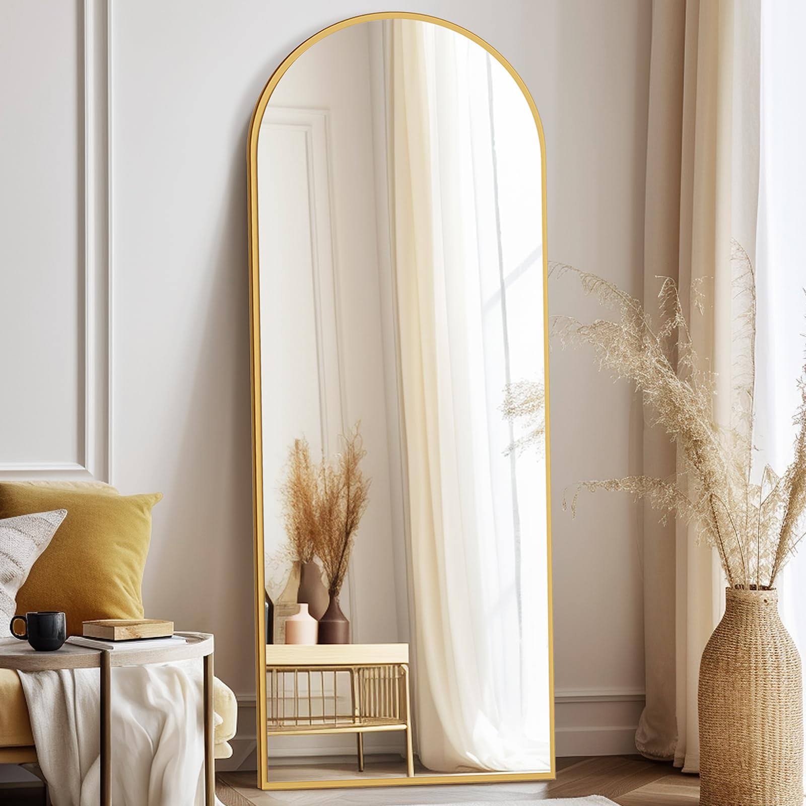 d795c893b0ef11fc7c48aa948e538ff6783281daaba4d47ef7a42c694765e17f.jpg ZMYCZ Full Length Mirror, 65"x22" Floor Mirror with Stand Hanging or, Gold - Image 1