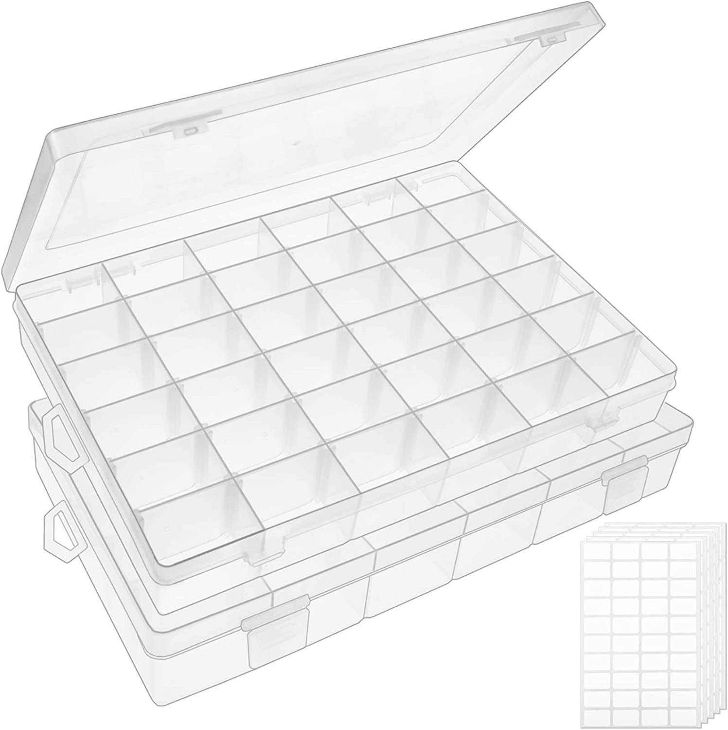 d79c1ab4e6efdf0fb99d318b20b344a23c7c44bc6f0b8b42861814d46a665a07.jpg Outuxed 2Pack 36 Grids Clear Plastic Organizer Box Storage Container Jewelry Box with Adjustable Dividers for Beads Art DIY Crafts Jewelry Fishing - Image 1