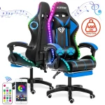 Hoffree Message Gaming Chair with RGB LED Lights, Racing Style Recliner Swivel Video Game Chair with Speakers, Adjustable Ergonomic High Back Computer Chair with Headrest & Lumbar Support