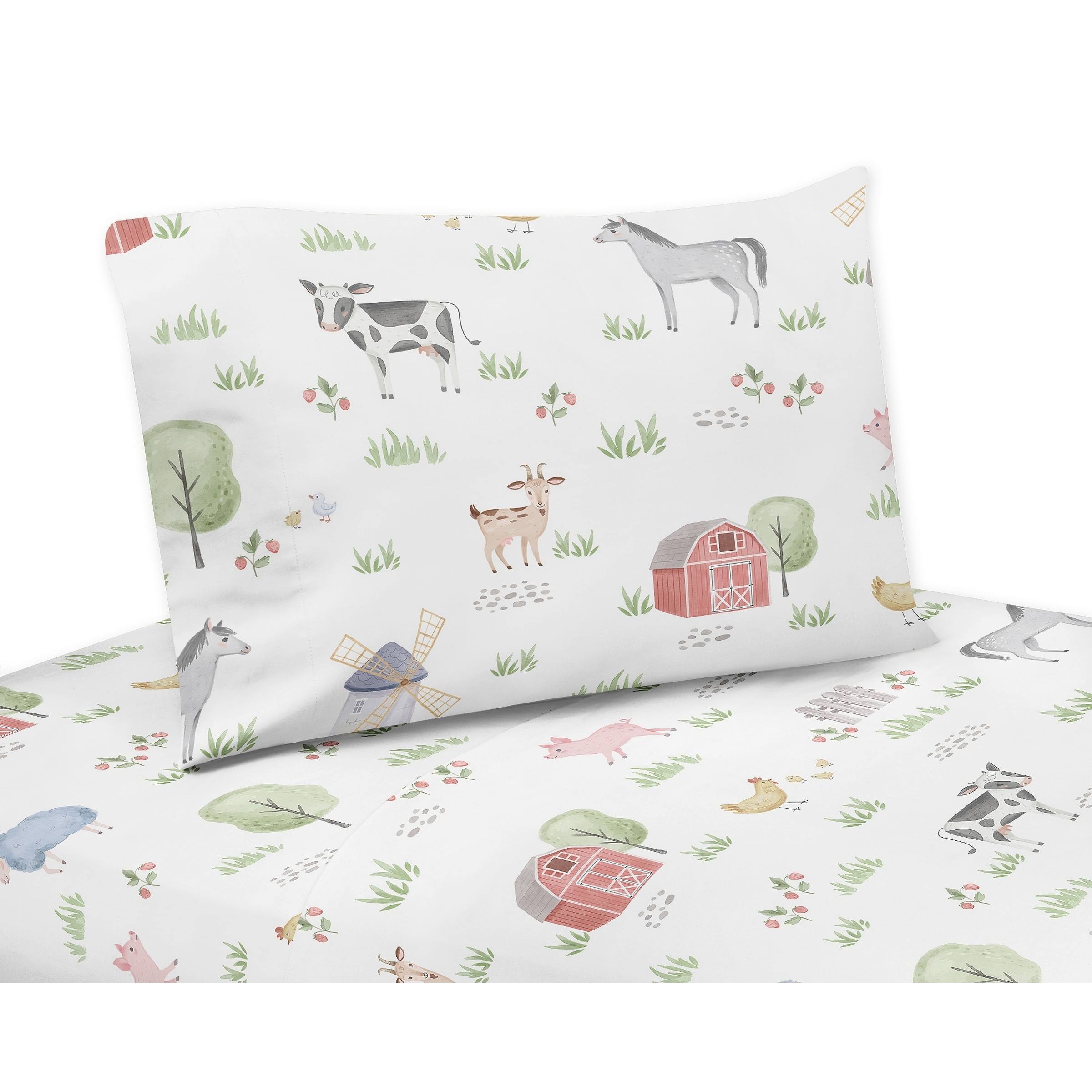 d82f1cb64ae7b508283b82b91f2b6f696adc32af621fe54de0ae1a6eb850fc54.jpg Sweet Jojo Designs Farm Animals Collection Queen Sheet Set - Image 1
