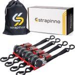 Strapinno Retractable Ratchet Straps 1 in x 10 ft Secure Tie-Downs with Rubber-Coated Steel Handles S-Hooks & Durable Hardware for Motorcycle Jets