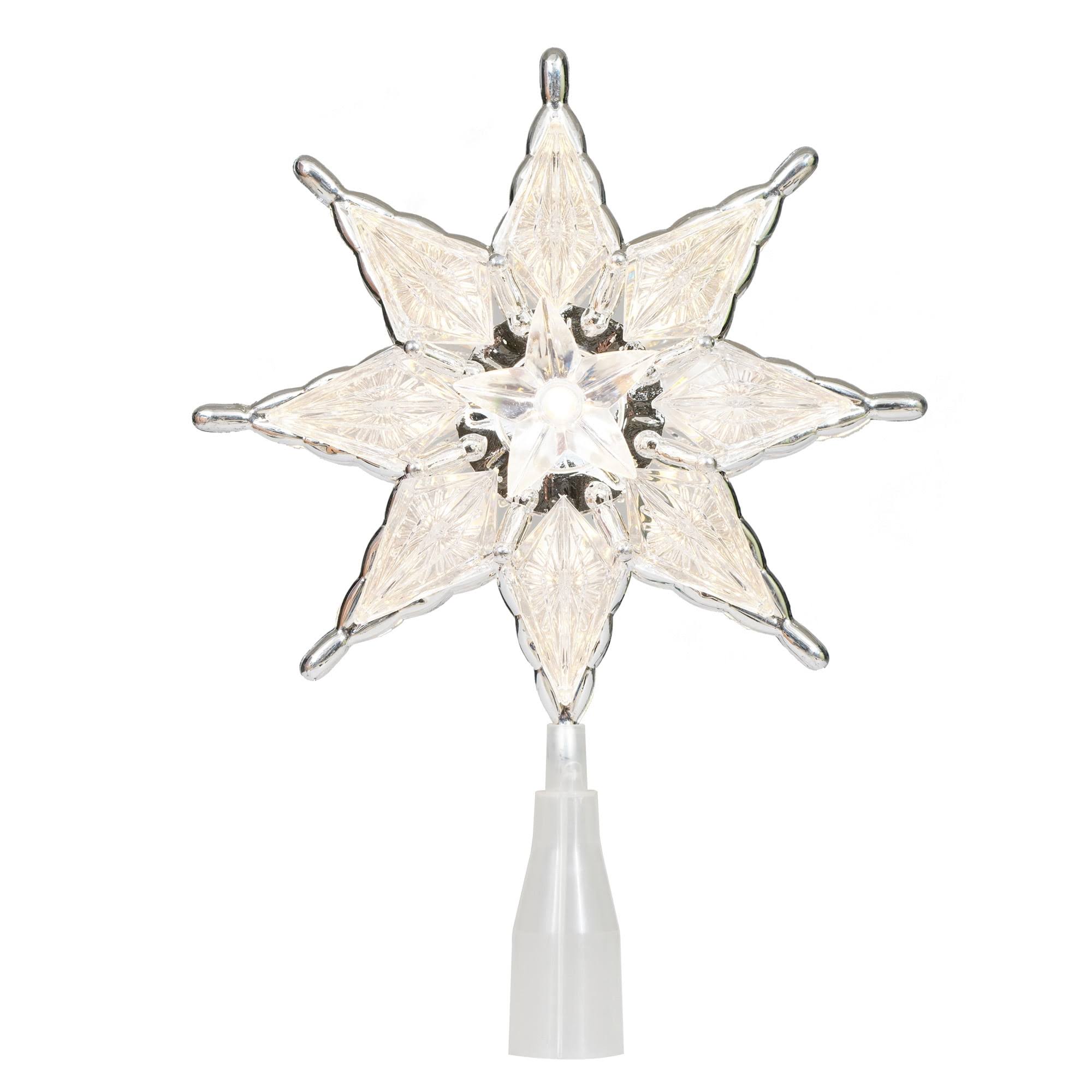 d8b8645f81f3cc2df7daaecfe4ec54581fd5d9bd98edf7e3740635816f7c3c4f.jpg 8 inch LED Christmas Tree Topper, Silver-Trim Star, Holiday Time - Image 1