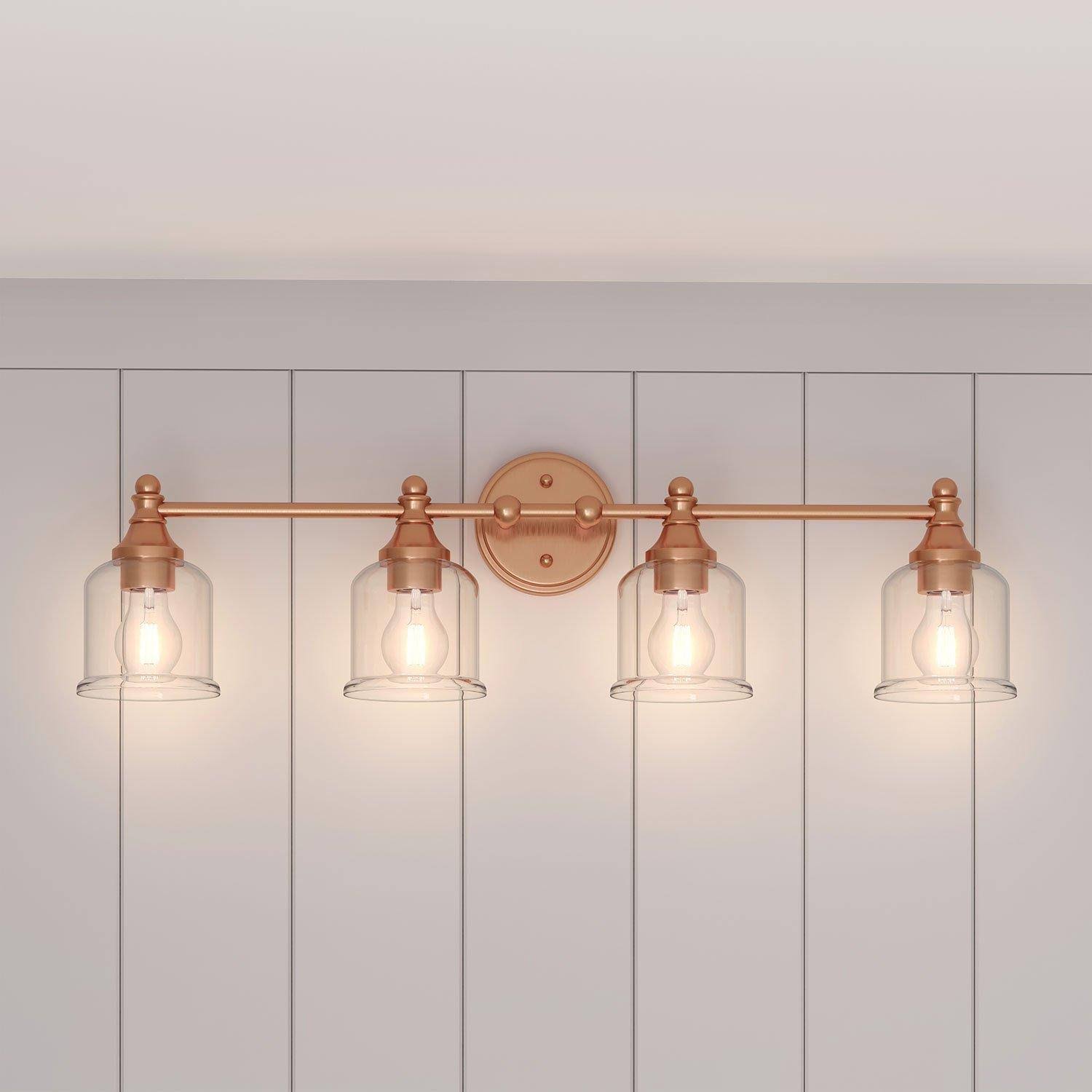 d8c943e4e1f4735f3abeb3bc50a5c0f36dee946b25f81f23e7d5887568518ad0.jpg Signature Hardware Hesby 32.13-in 4-Light Satin Copper Contemporary/Modern Vanity Light - Image 1