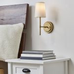 Better Homes & Gardens 1 Light Wall Sconce,Burnished Brass,White Fabric Shade,Bulb Not Included
