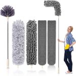 Happylost Microfiber Duster with 30-100 inch Extension Rod Bendable for Cleaning High Ceiling Fans, Cobwebs, Blinds, Furniture, Cars (Gray)