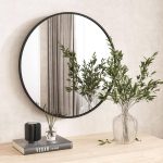 XRAMFY 24 in. W x 24 in. H Round Aluminum Alloy Framed Black Wall Mirror