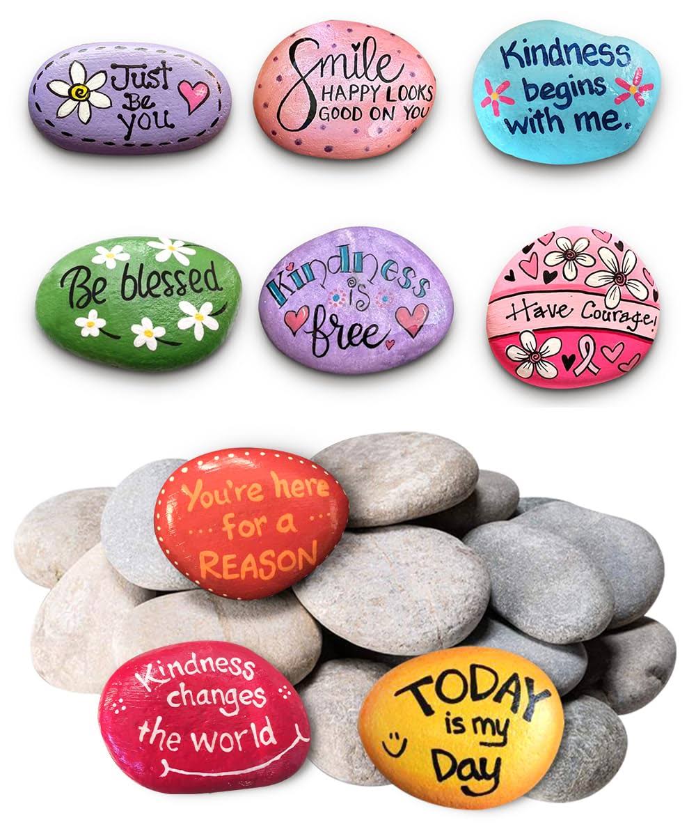 d92026dc4879d3990adde1959771750659ffc2c7d3654b89c82ab32a2f30b3cb.jpg DECORKEY 22pcs River Rocks for Painting, Natural Unpolished Smooth Rocks for DIY, Arts & Crafts, 2-3inch Stone Perfect for Kids Party, Home, School - Image 1