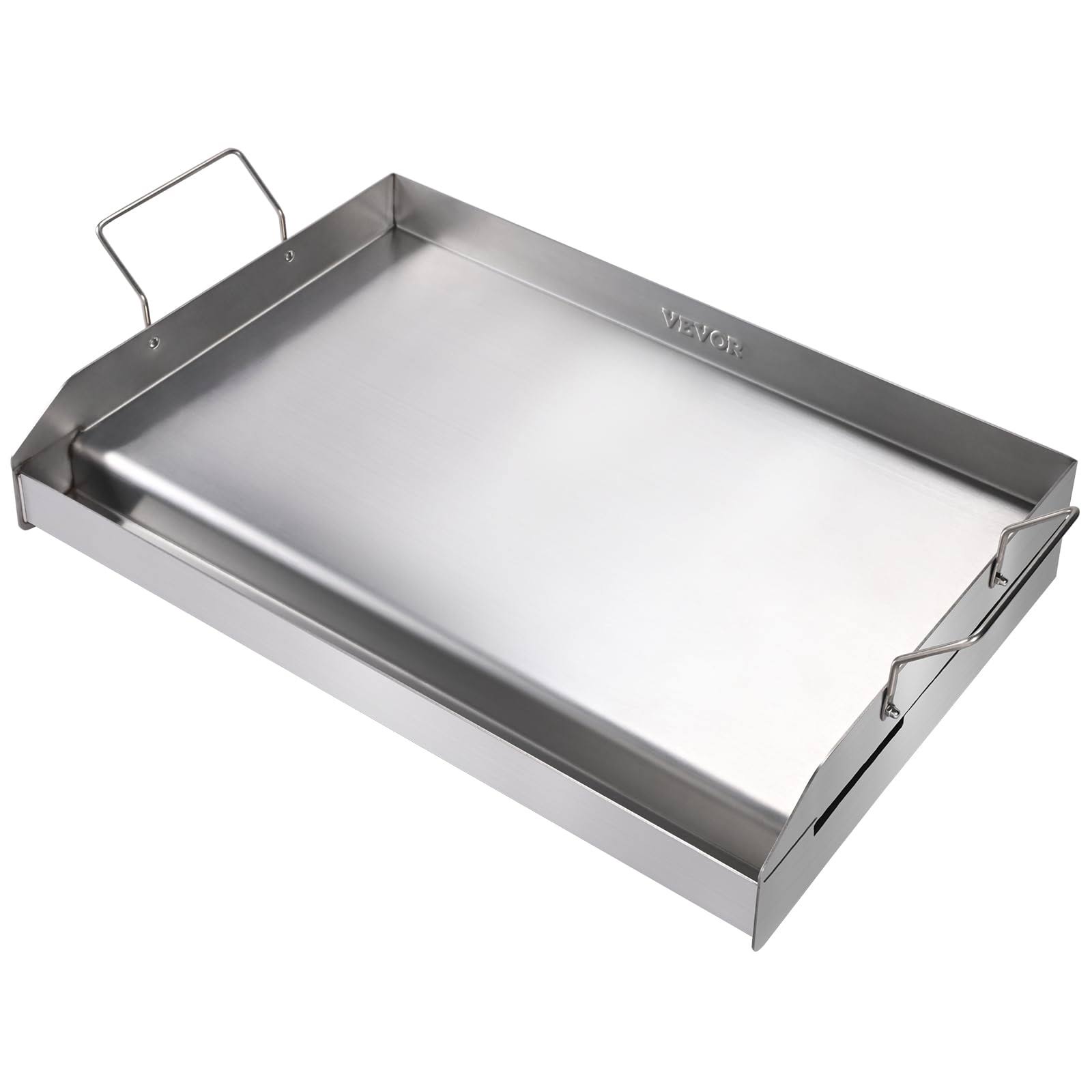 d9425c34dcb6ee50067ecf175385f144c1be658457125eef498e3b21d6e270cc-1.jpg VEVOR Stainless Steel Griddle, 23x16in Griddle Flat Top Plate, Griddle for BBQ Charcoal/Gas Gril with 2 Handles, Rectangular Flat Top Grill with Oil - Image 1