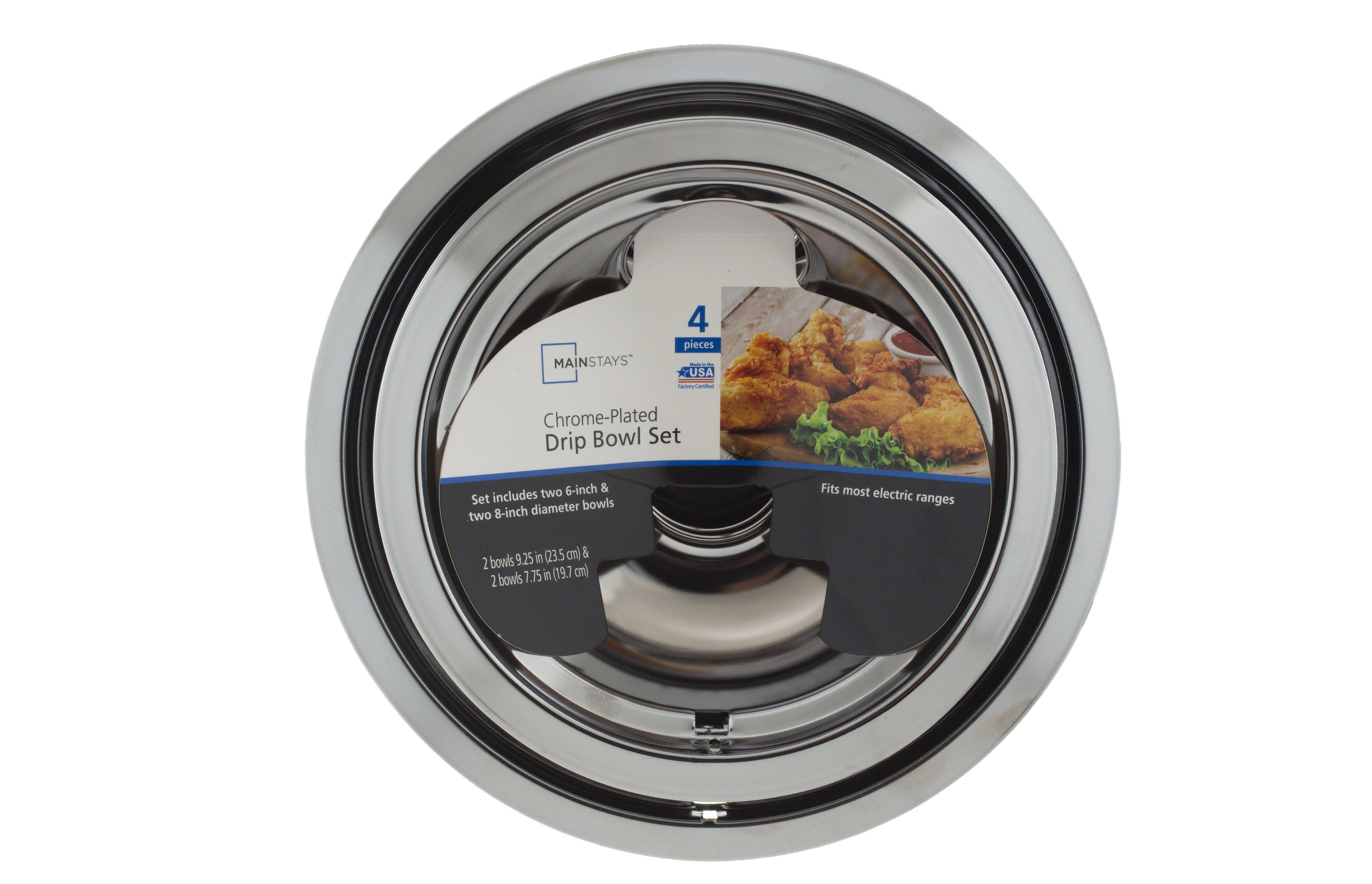 d9a33c07a2efafaec856c3d81380c8d2d57db03e5a88e6f17003d0bc630d961b.jpg 4 Pack Universal Chrome Reflector Drip Pans Electric Stove Range Burner Bowls - Image 1