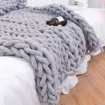 Chunky Knit Blanket Throw 40"�G40", Hand Knitted Warm Chenille Throw Blanket, Home Decor Soft Thick Yarn Cable Knit Blanket, Soft Breathable Fleece