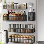 DTUQYX Magnetic Spice Rack, Refrigerator Organizer, 6 Pack Metal Black Magnetic Shelf with Paper Towel Holder, Utensils Holder, Strong Magnets,