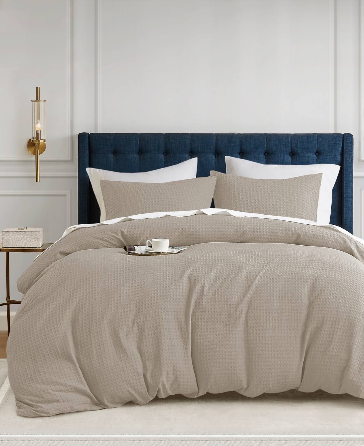 da1bdc9f8375a8a7c80ff5b6cbdaa7ed1b860067ed83d75209b1b4a3e2ee50fa.jpg 510 Design Mina Waffle Textured 3-Pc. Duvet Cover Set, Full/Queen - Neutral - Image 1