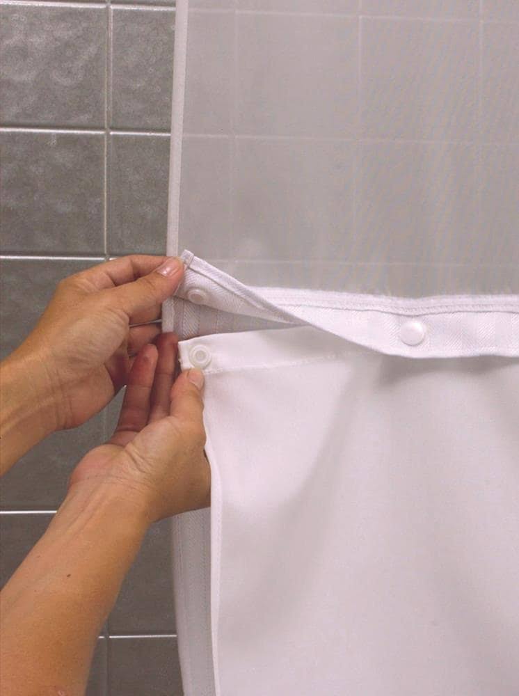 da25e2f7df97f48ab6d2145172679473010fe49c2ca4cb06a905efa02ef3ac65.jpg Hookless Fabric Snap-In Shower Curtain Liner 70x54 in White - Image 1
