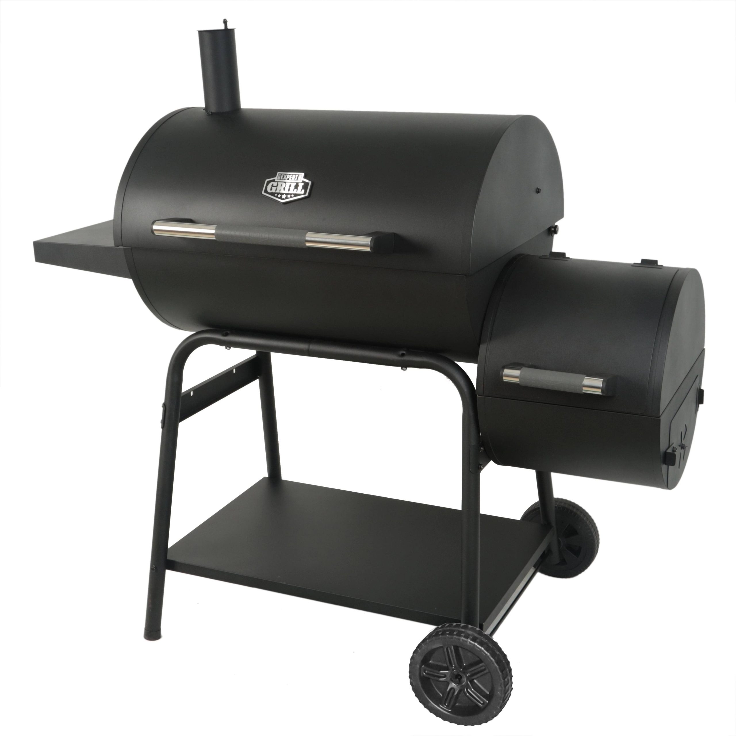 da3843174ebe421c7a254458977d0a6985ba3e9d84b122939e3822e2db64eeb9.jpg Expert Grill 28" Offset Charcoal Smoker Grill with Side Firebox, Black - Image 1