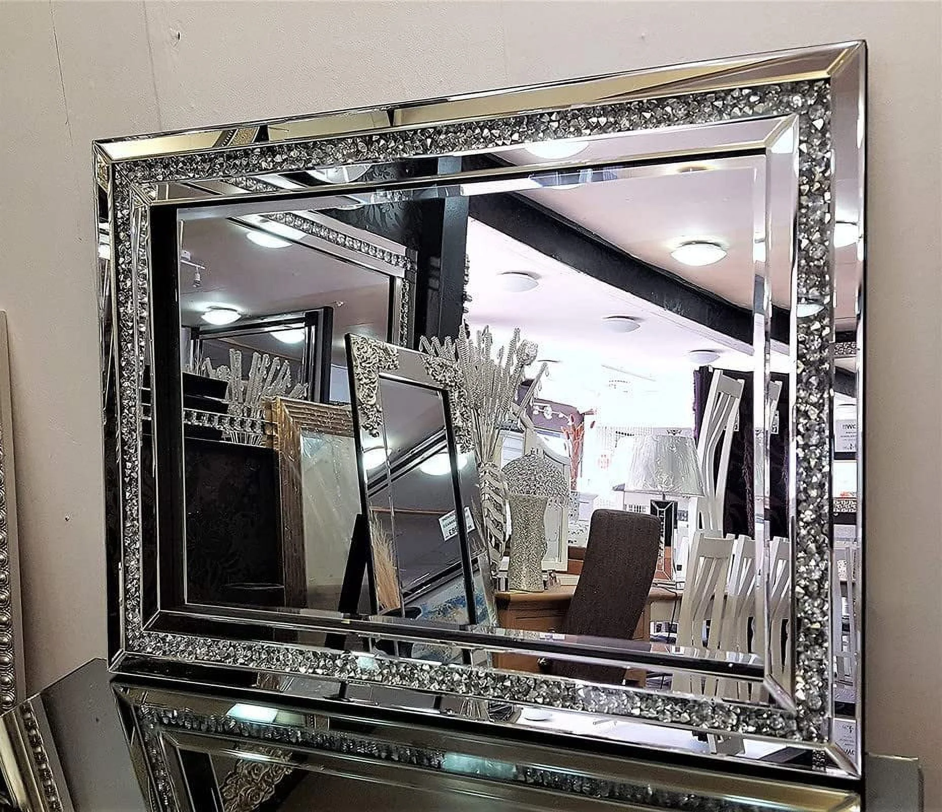 da477bb36dd5079660325e8e24954184f84f0feccdf235cd5035a3d9ab86fb2d.webp SHYFOY Rectangle Decorative Wall Mirror Crushed Diamond Vanity Mirror Wall Mounted Makeup Mirror for Home Decor - Image 1