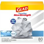 Glad ForceFlex Kitchen Pro Drawstring Trash Bags - Fresh Clean - 20 Gallon - 80 Count