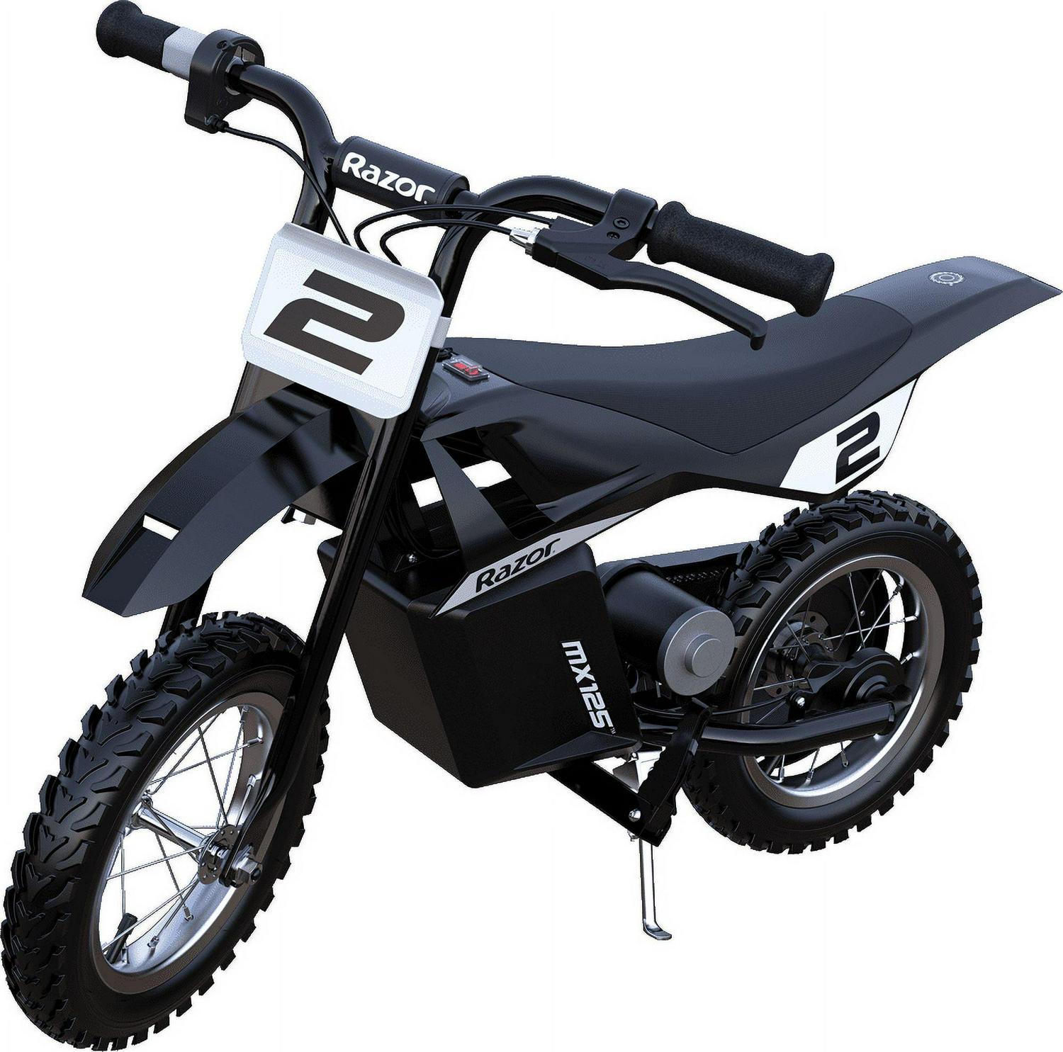 da52f332ce2d69a1aeb490e22f9156d2819baf3dfeca3465fbc9f5a794a77231.jpg Razor Dirt Rocket MX125 Electric - Powered Dirt Bike - Black with Decal Included. for Child 5+ - Image 1
