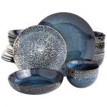 Gibson Elite Matisse 16-Piece Double Bowl Dinnerware Set, Cobalt