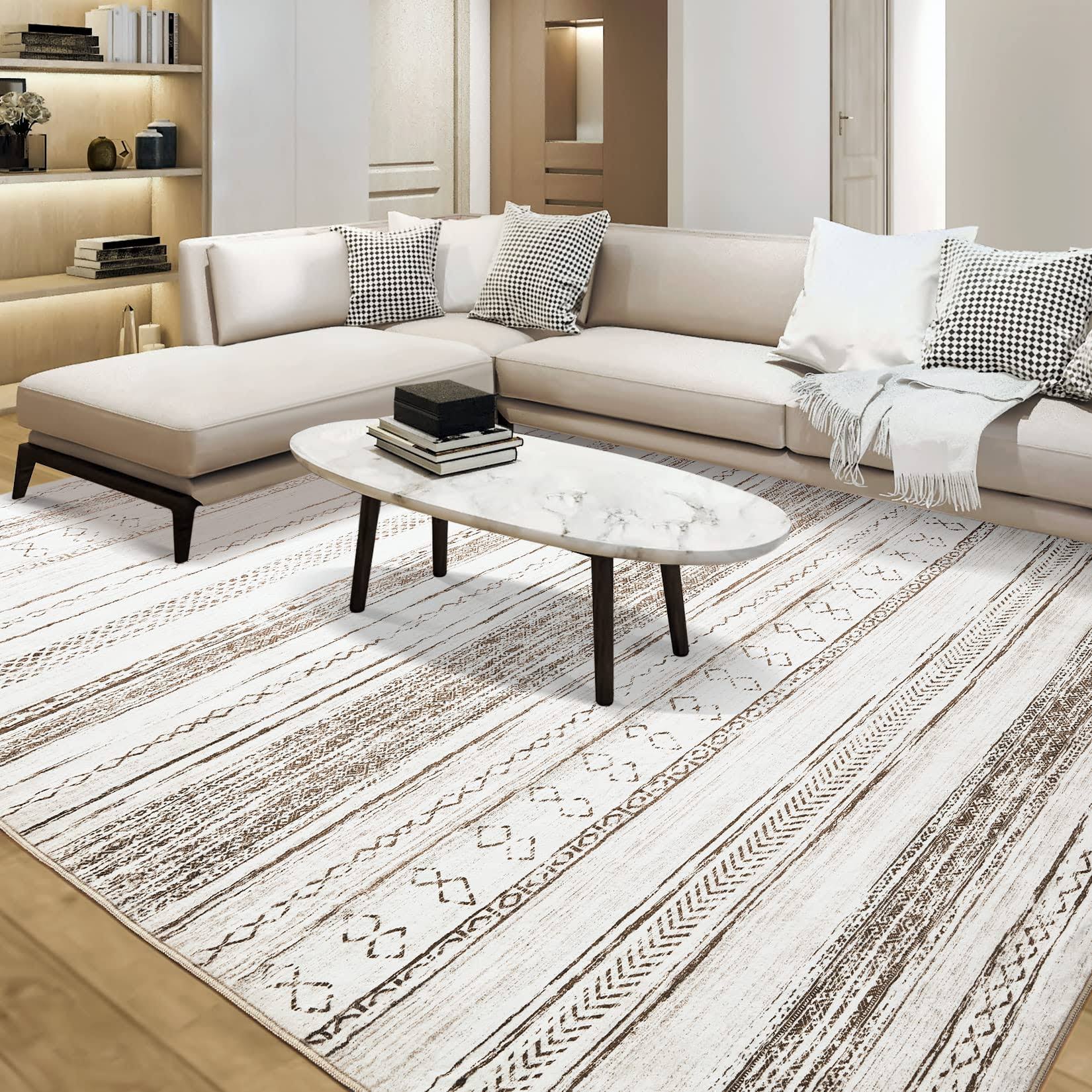 da862d162875fa05c253e38450101475db348a5eb7ebfc916801b2d5ebb09b53.jpg Tortania Area Rug Living Room Rugs - 8x10 Washable Large Soft Neutral Boho Moroccan Bohemian Farmhouse Rug Indoor Floor Carpet for Bedroom Under Dining Table - Image 1
