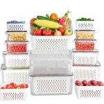 KEMETHY 10 Pack Fruit Storage Containers for Fridge with Removable Colanders - Food Storage Containers with Lids, BPA-Free Produce Containers Keep