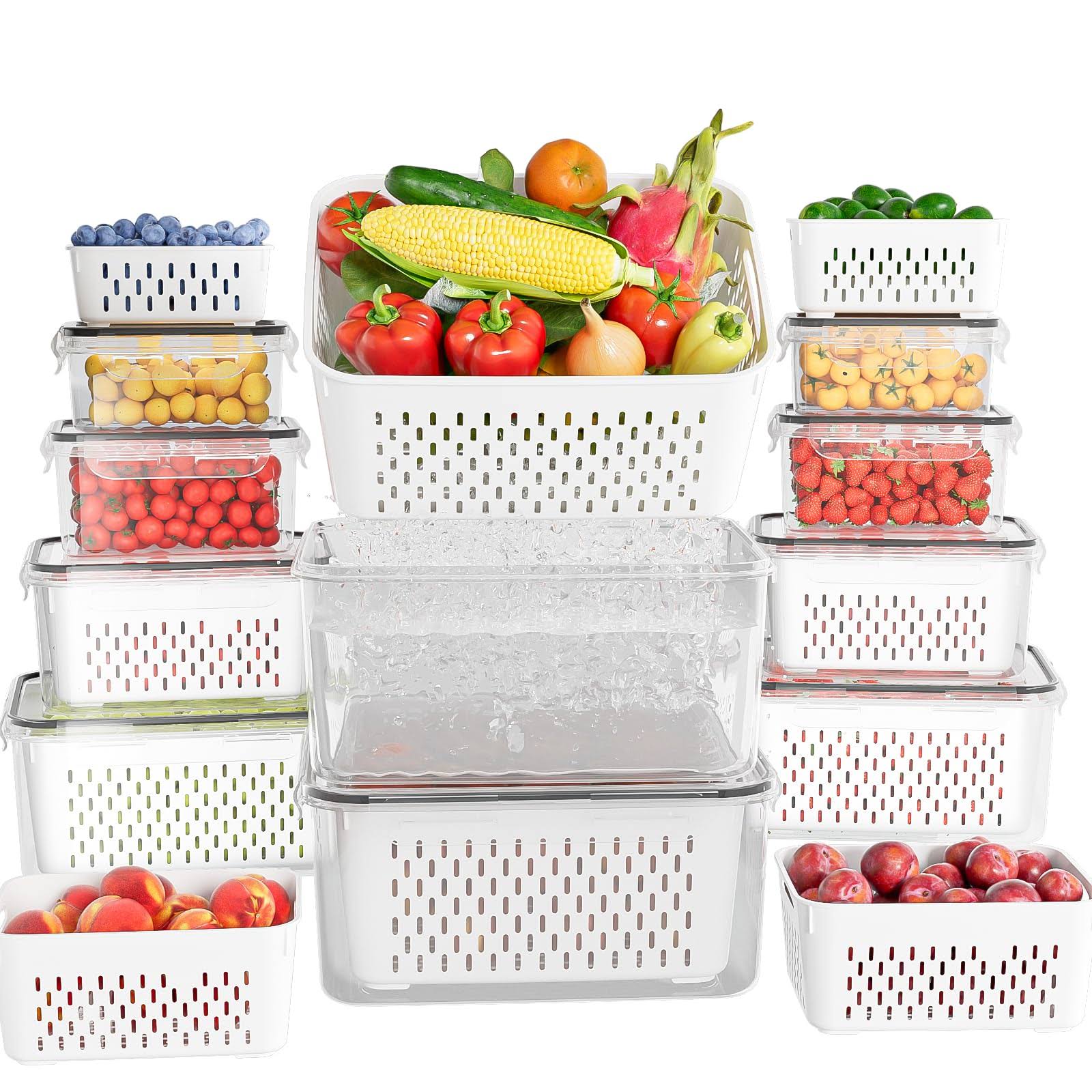 da8cf6abe102e054eb7be3d1c11cb2d915b55f44f56540da8dbeba817ccd8c7d.jpg KEMETHY 10 Pack Fruit Storage Containers for Fridge with Removable Colanders - Food Storage Containers with Lids, BPA-Free Produce Containers Keep - Image 1