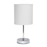 Simple Designs Chrome Mini Basic Table Lamp with Fabric Shade 2 Pack Set - White