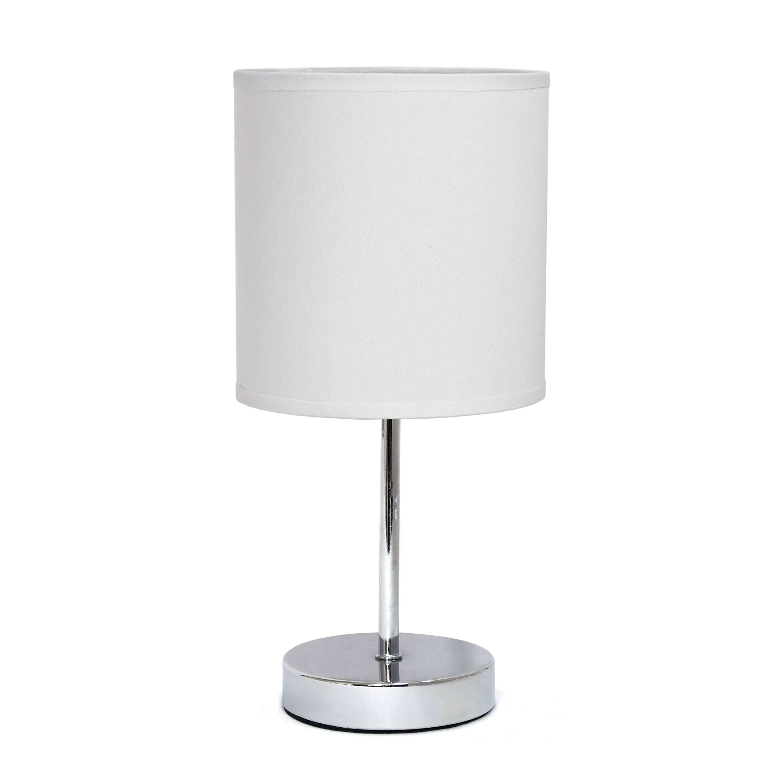 da983b9b9bca07ed6bdc908f5ca0013a9173540f5d010cf130bd93adec643cc3-1.jpg Simple Designs Chrome Mini Basic Table Lamp with Fabric Shade 2 Pack Set - White - Image 1