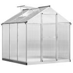 Outsunny 6 ft L. x 6 ft. W Stable Outdoor Walk-In Garden Greenhouse with Roof Vent for Plants Herbs and Vegetables
