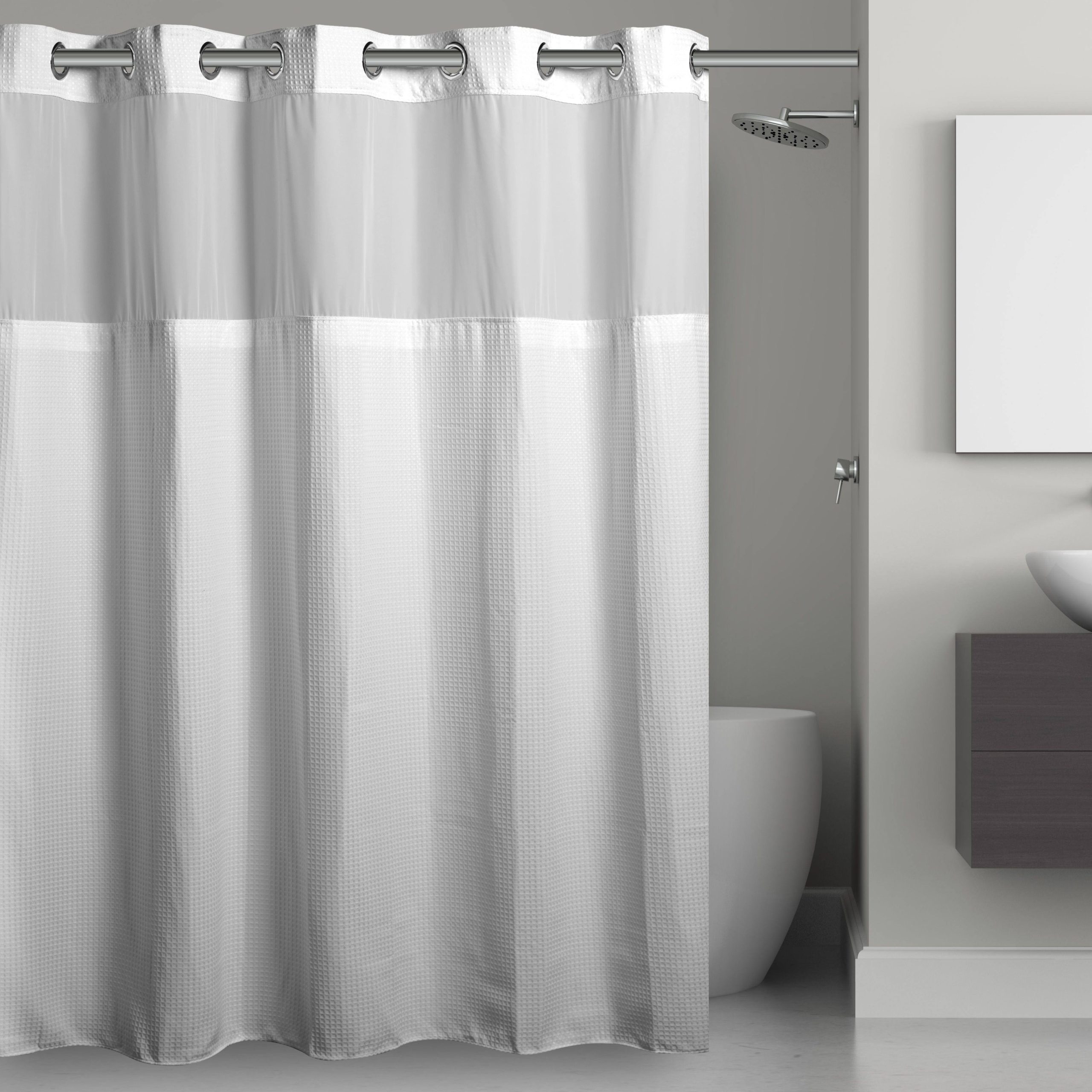dabf060b80aa8cf080b19858dd7fa39fd3b74ef65ee66df11c50a553fe9e0ddb.jpg Hookless Waffle 54" x 80" Stall Fabric Shower Curtain in White - Image 1