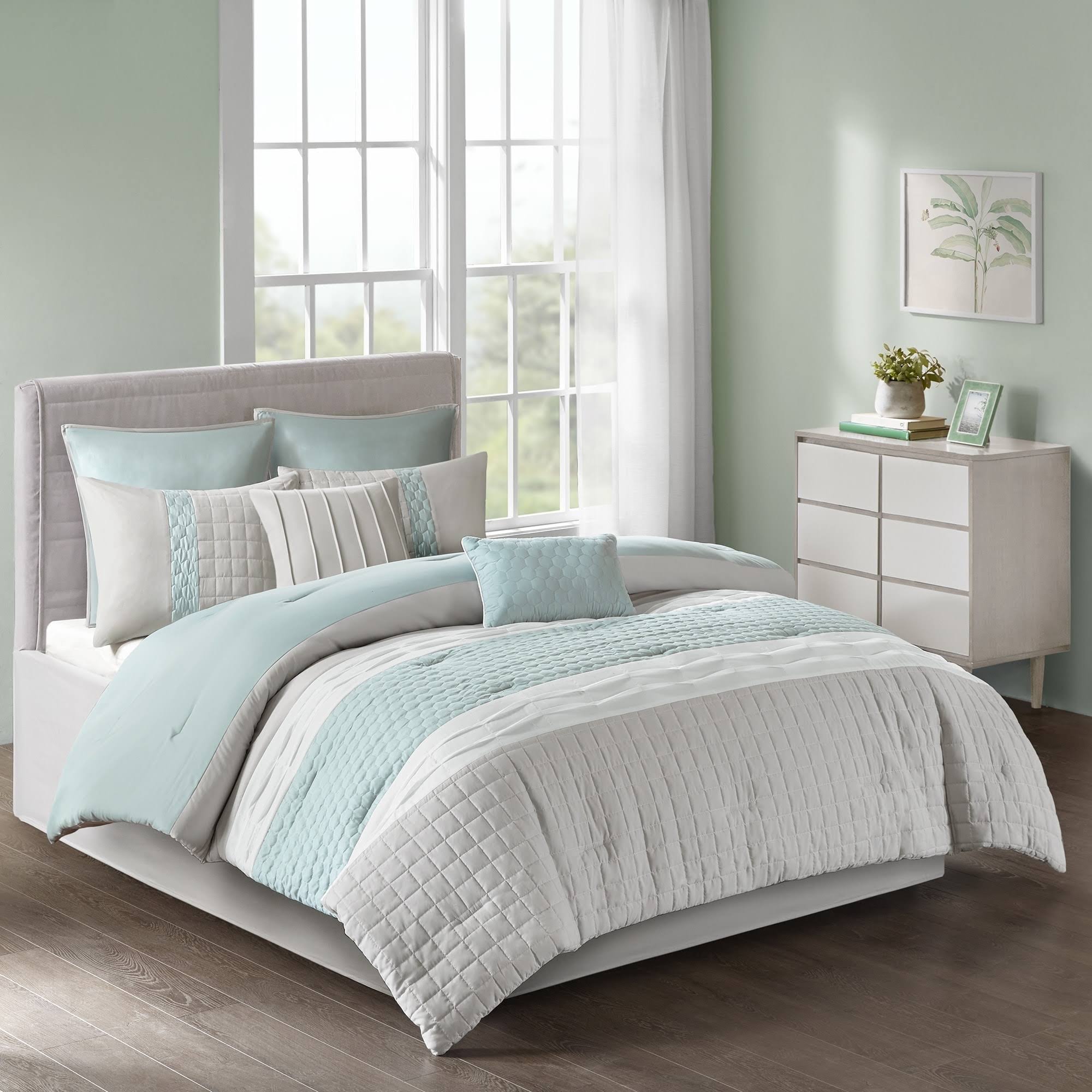 dad434cb95550c1018f692d0128c1dc47669d42a2811a650b7453768046fd0c9.jpg 510 Design - Tinsley 8 Piece Comforter Set - King - Seafoam/Grey - Image 1