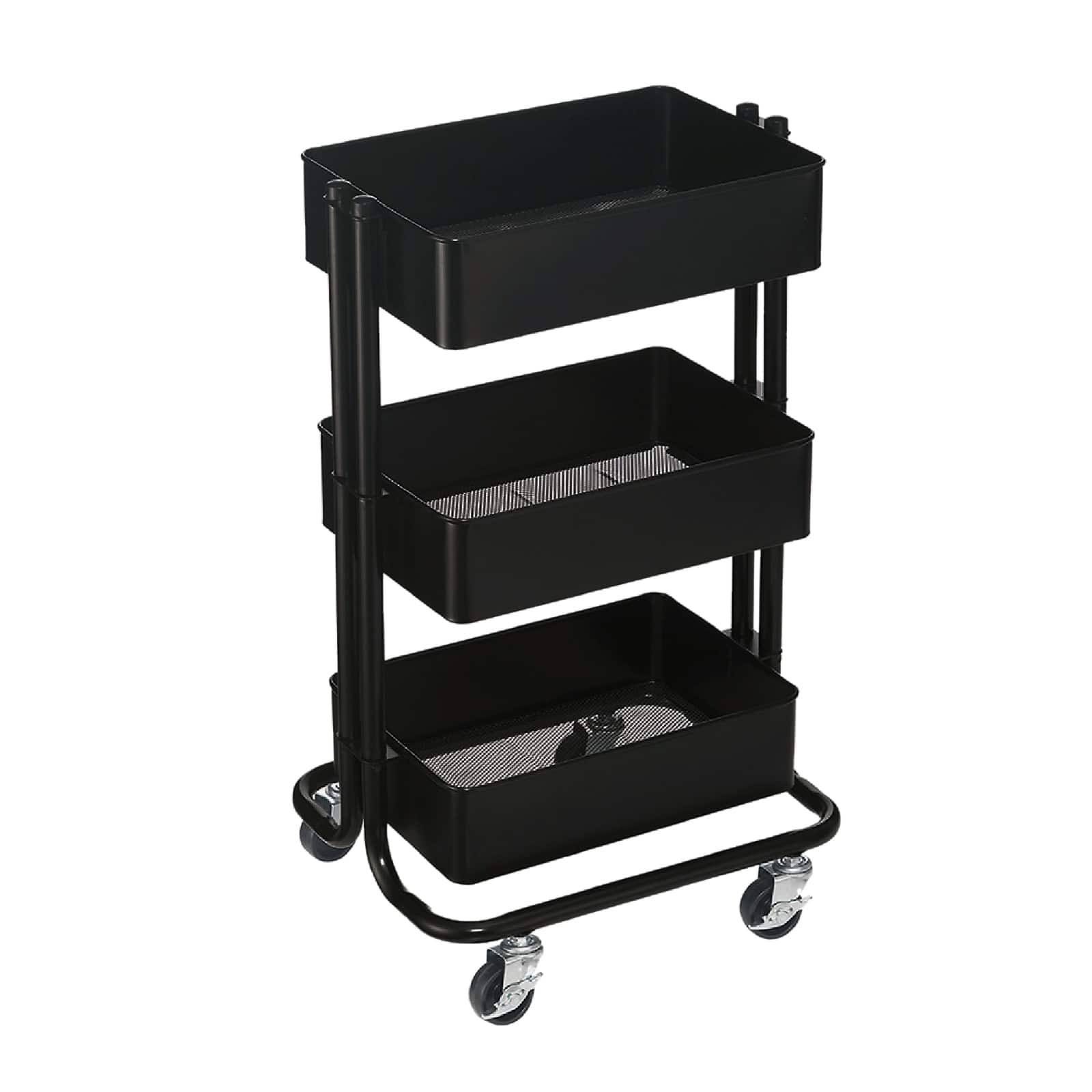 db128ad656c9a64cae18330953dd1e599f73c13e50f345d0864057f63fb13836.jpg Simply Tidy Black Lexington Mini Rolling Cart - Image 1
