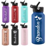 Personalized Water Bottles with Straw Lid, Custom Water Bottles Personalized Names,Customized Engraved Stainless Steel Water Bottles for Adults Boys