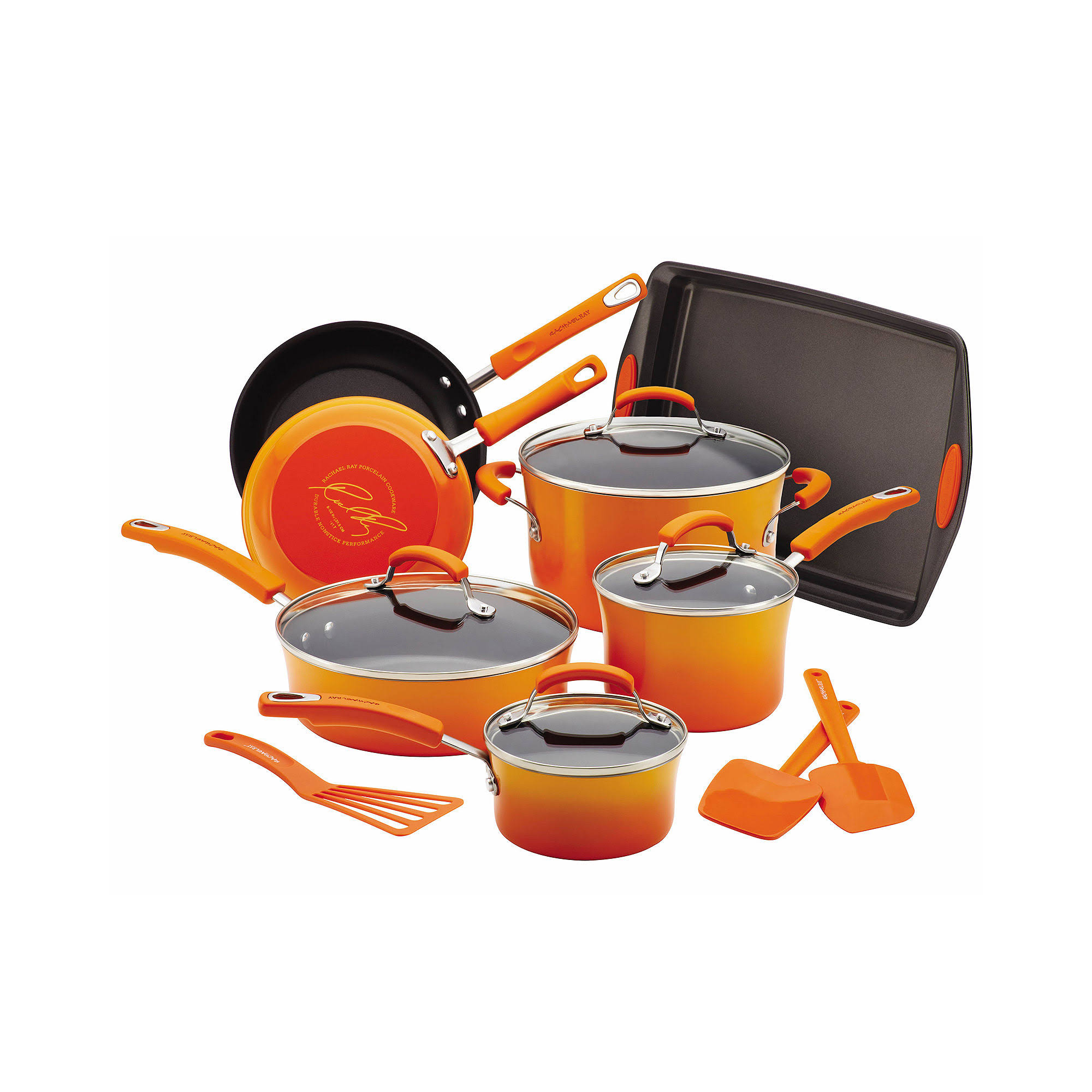 db2a98be8777d95ec077807f3ca54528aae2d907098fda8b6ab72f821838c710.jpg Rachael Ray Porcelain 14 Piece Cookware Set, Gradient Orange - Image 1