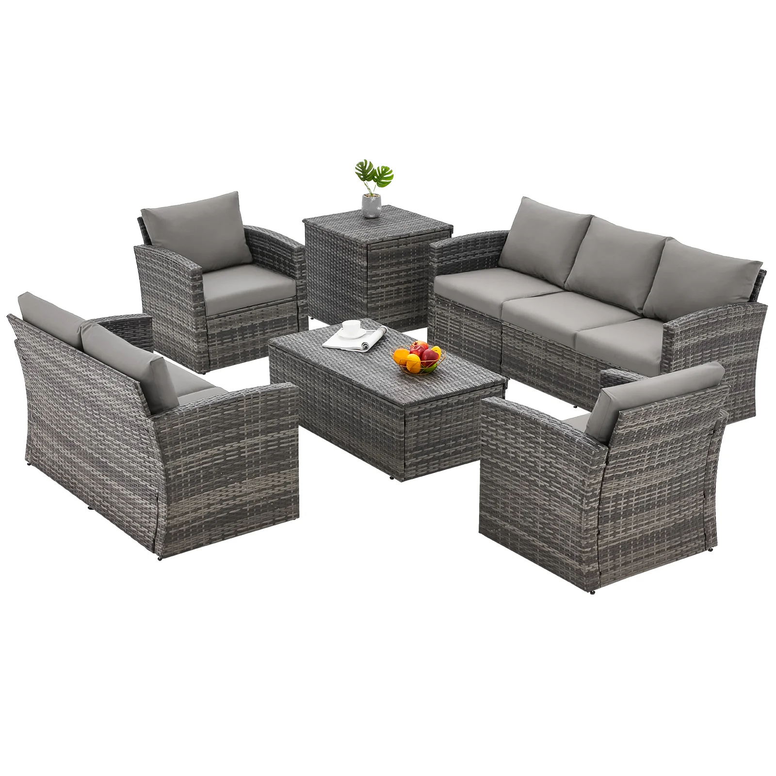 db3fc69c7b0d84147287bc2112bc654eeac549ad19bc5cade266690715299cb2.webp AECOJOY 7 PCS Outdoor Patio Furniture Sets with 2 Storage Boxes, Grey - Image 1
