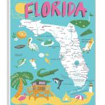 The Stupell Home Decor Collection Florida Teal Blue and Pink Illustrated scenic Map Poster Wall Plaque Art